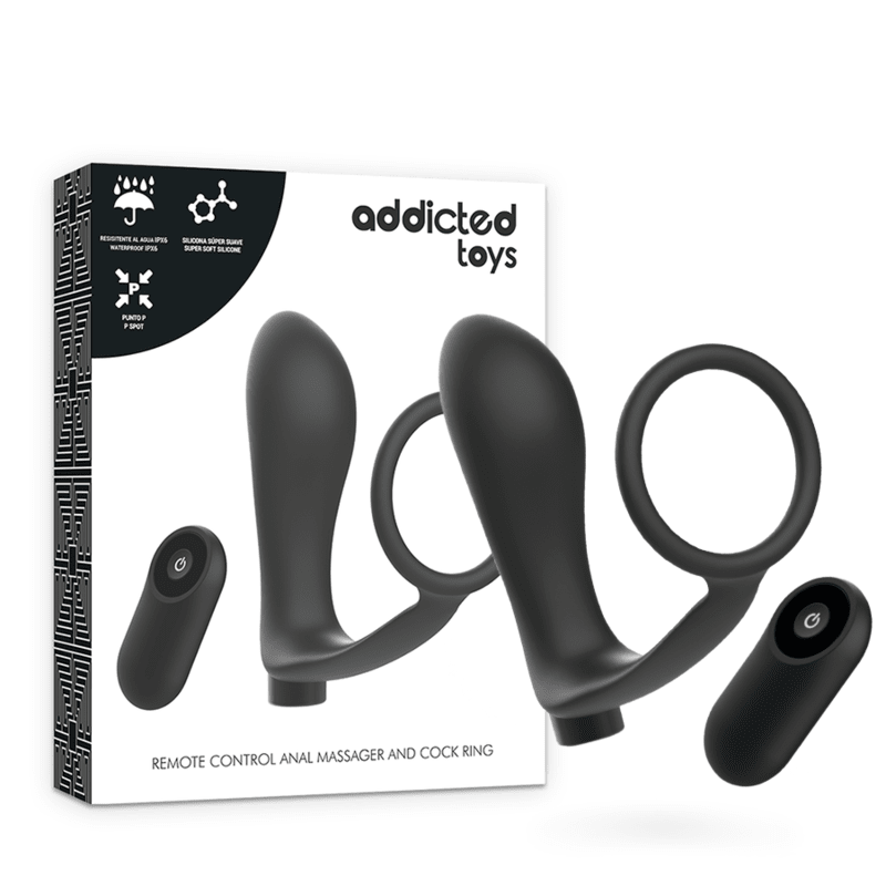 ADDICTED TOYS - PENIS RING WITH REMOTE CONTROL ANAL PLUG BLACK RECHARGEABLE - Kink&Play