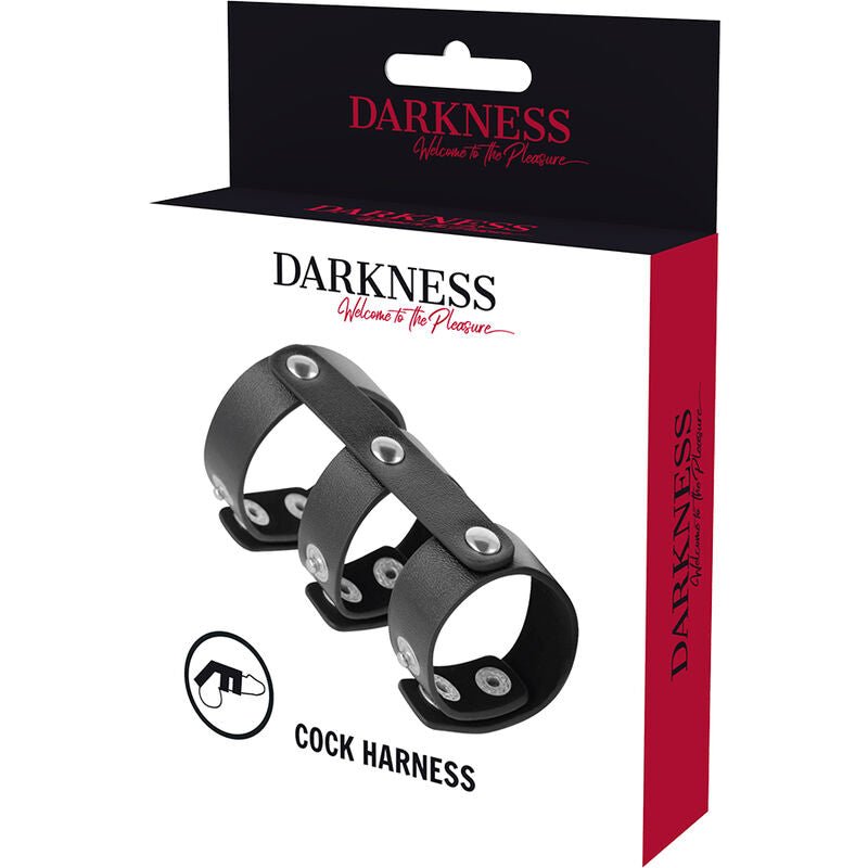 DARKNESS - ADJUSTABLE LEATHER DOUBLE PENIS AND TESTICLE RING - Kink&Play