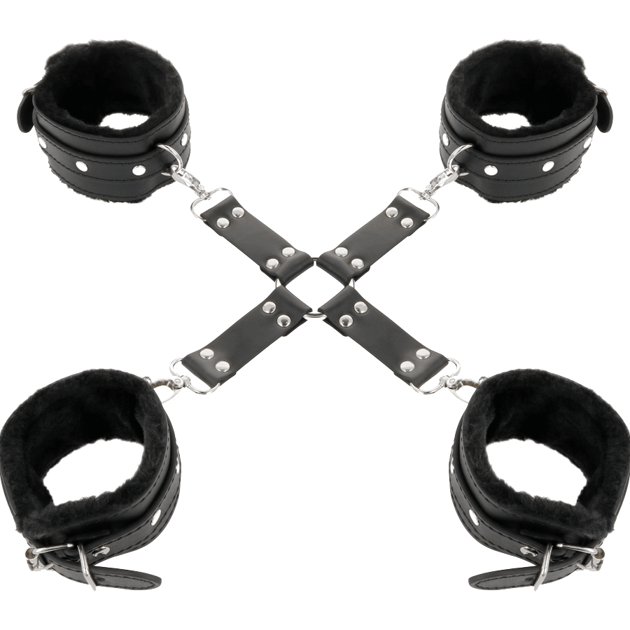DARKNESS - LEATHER HANDCUFFS FOR FOOT AND HANDS BLACK - Kink&Play