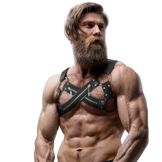 FETISCH UNDERSODIG ATTITUD - JUSTERBAR NEOPREN KORSANDE BRÖSTSELE MED DRAGKEDJOR FÖR MÄN