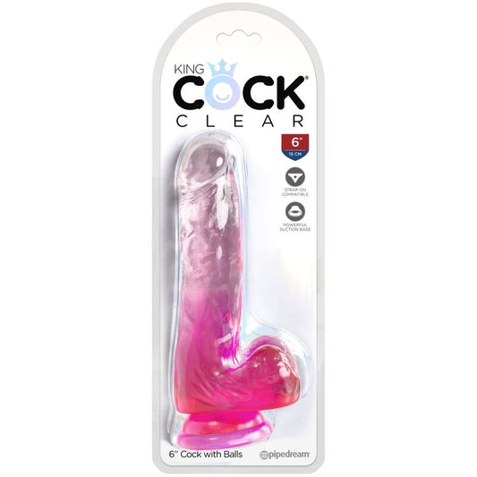 KING COCK - KLAR REALISTISK PENIS MED PUNG 13,5 CM ROSA