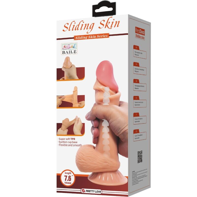 PRETTY LOVE - SLIDING SKIN SERIES REALISTISK DILDO MED SKJUVBAR HUD SUGKOPP 19,4 CM