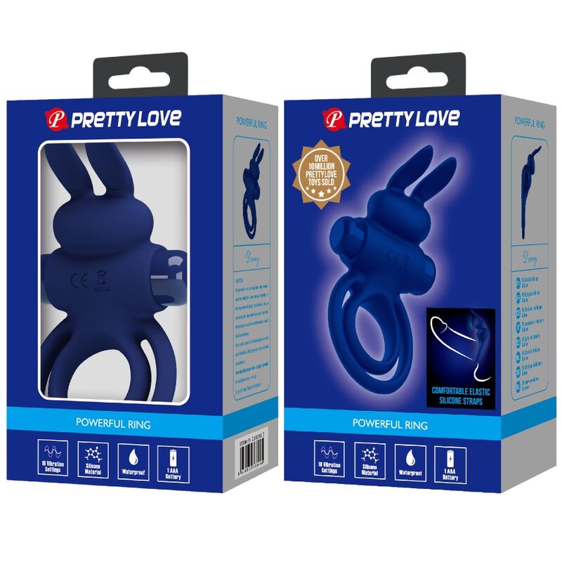 PRETTY LOVE - DAREY DUBBEL VIBRERANDE RING RABBIT BLÅ
