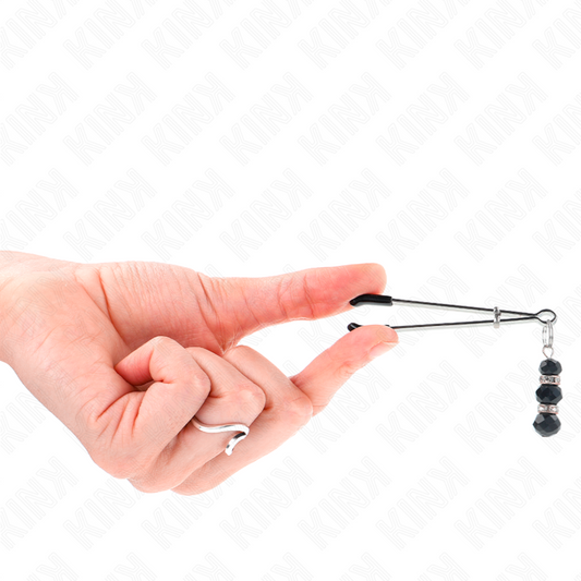 KINK - GULDTUNNNA BRÖSTVÅRTKLÄMMA MED 3 SVARTA GLASPÄROR 7 CM