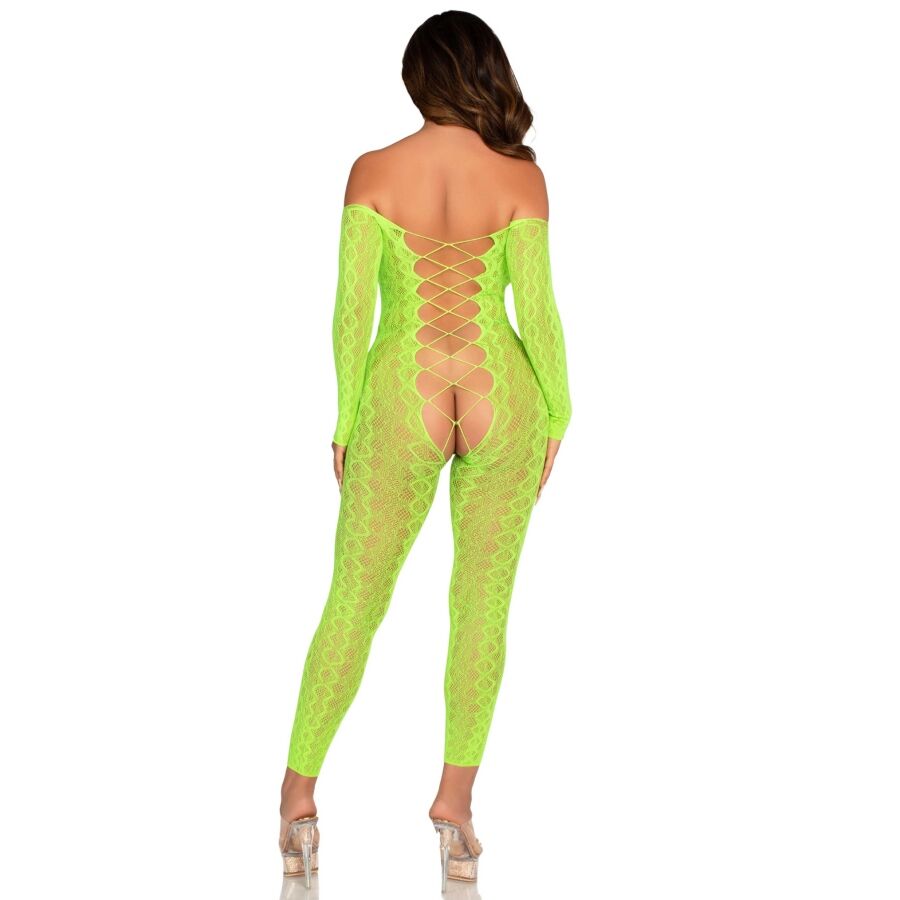 LEG AVENUE - CROTCHLESS BODYSTOCKING EXOTIC SNAKE LACE NEONGRÖN