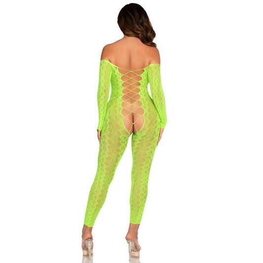 LEG AVENUE - CROTCHLESS BODYSTOCKING EXOTIC SNAKE LACE NEONGRÖN
