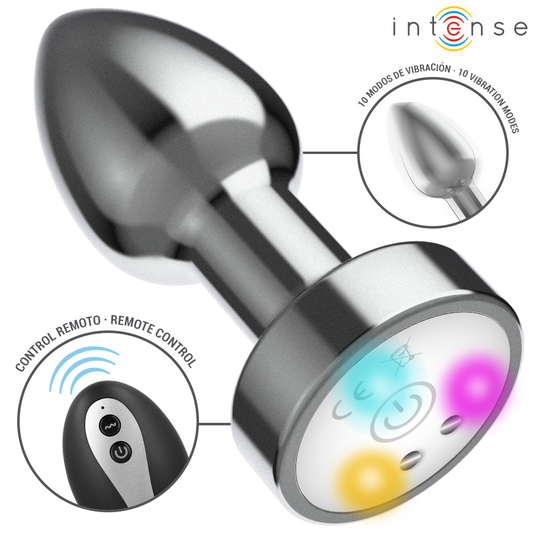 INTENS – VIBRERANDE ANALPLUGG I METALL MED LED-LJUS OCH FJÄRRKONTROLL – STORLEK S