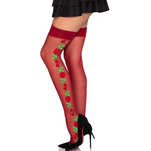 LEG AVENUE - 1957 STRUMPFIXERINGAR MED RÖDA BLOMMOR - ONE SIZE