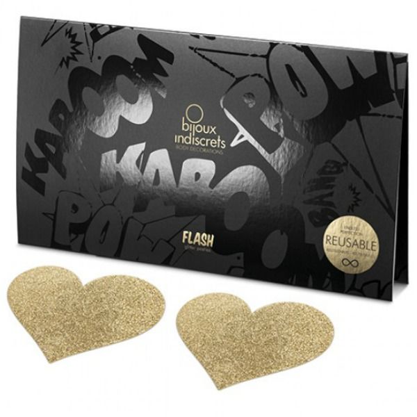 BIJOUX - INDISCRETS FLASH GOLDEN HEART NIPPLE COVERS - Kink&Play