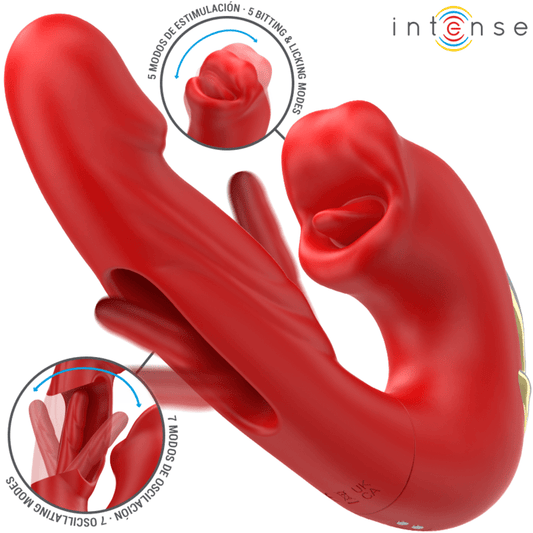 INTENSE - NATHY DOUBLE VIBRATOR WITH MULTIFUNCTION STIMULATING MOUTH RED - Kink&Play