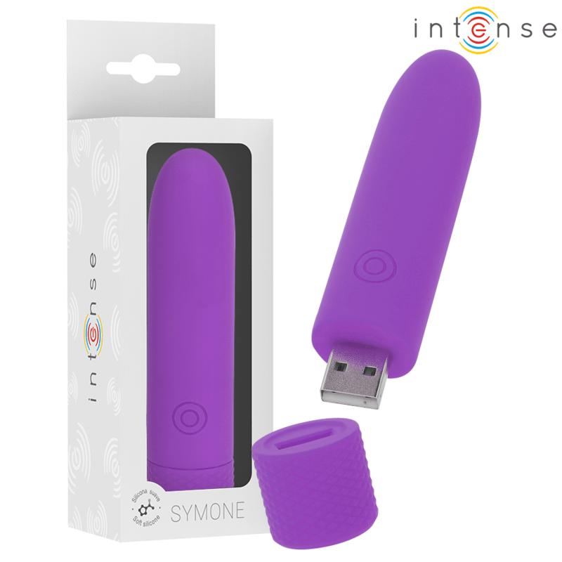 INTENSE - SYMONE USB RECHARGEABLE VIBRATING BULLET 8 VIBRATIONS PURPLE 10 X 2.2 CM - Kink&Play