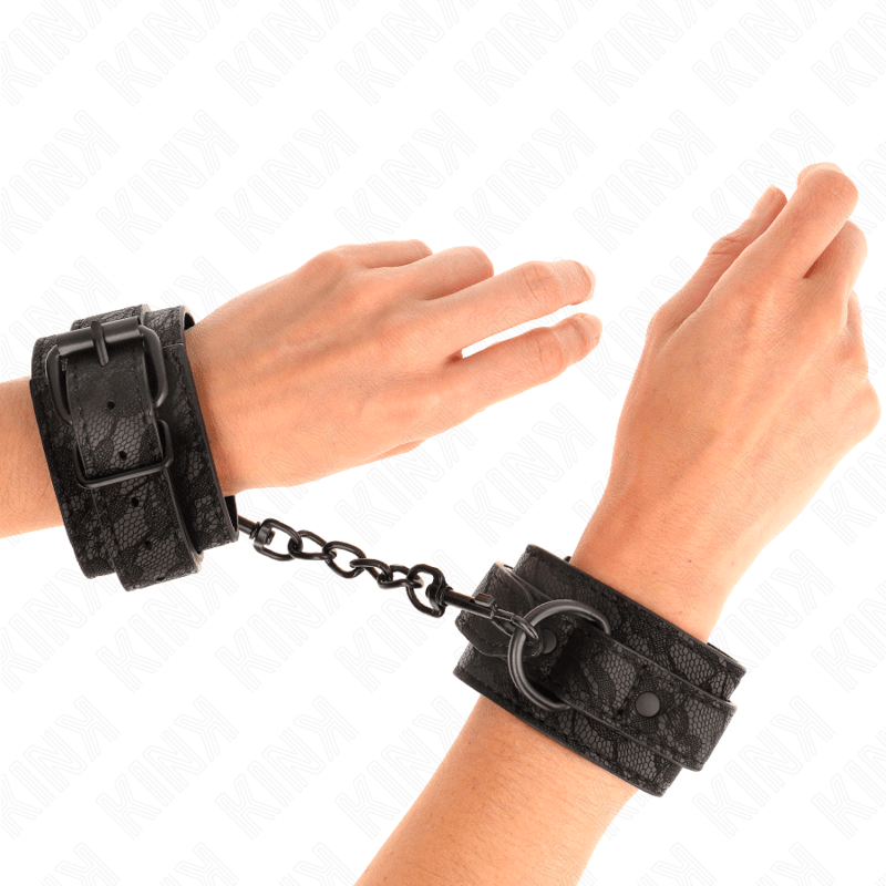 KINK - DARK LACE COVERED WRIST CUFFS ADJUSTABLE BLACK 19 - 26 CM - Kink&Play