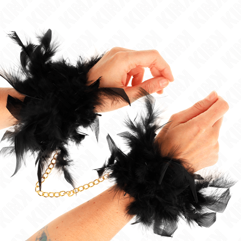 KINK - FEATHER HAND CUFFS WITH GOLD CHAIN MODEL 1 - Kink&Play