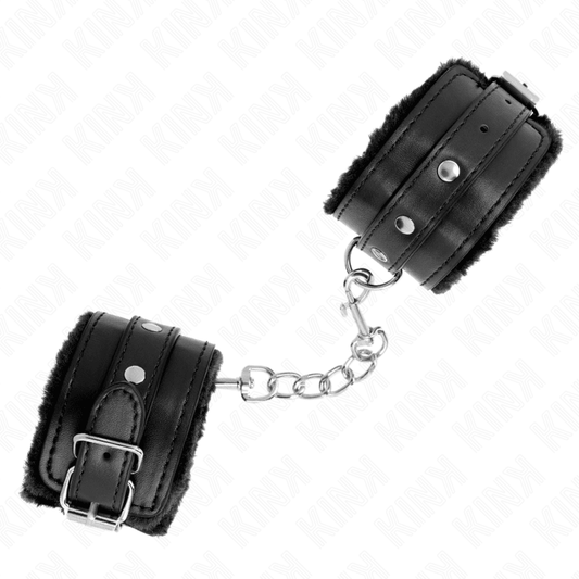 KINK - PREMIUM FUR LINED WRIST RESTRAINTS BLACK WITH BLACK BELT ADJUSTABLE 17 - 29 CM X 6 CM - Kink&Play