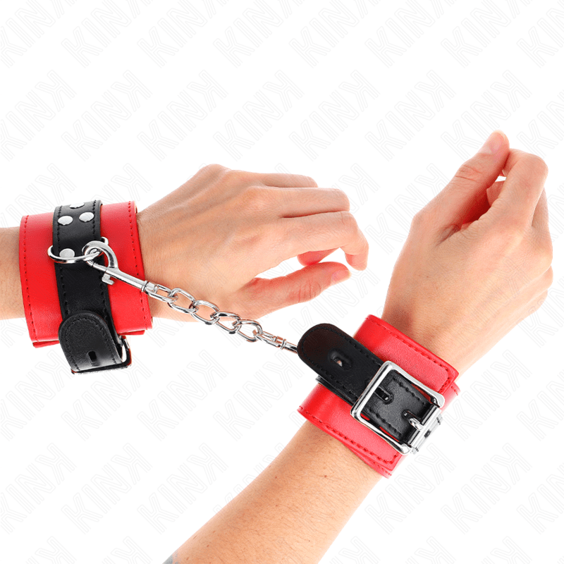 KINK - WRIST RESTRAINTS RED WITH BLACK BELT ADJUSTABLE 17 - 28 CM X 6 CM - Kink&Play