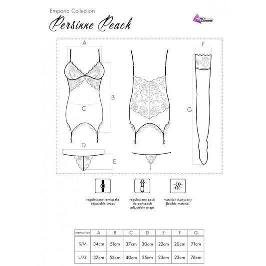 LIVCO CORSETTI FASHION - PERSINNE PEACH SET CORSET + PANTY + STOCKINGS - Kink&Play