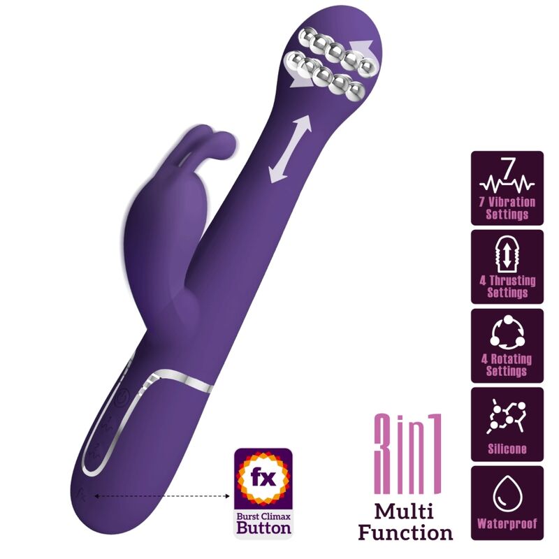 PRETTY LOVE - DEJON RABBIT VIBRATOR 3 IN 1 MULTIFUNCTION PURPLE - Kink&Play