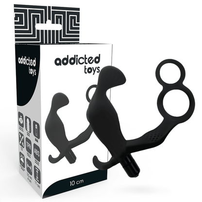 ADDICTED TOYS - ANAL PLUG WITH DOUBLE PENIS RING AND TESTICLES BLACK - Kink&Play