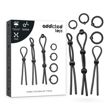 ADDICTED TOYS - FLEXIBLE SILICONE COCK RING SET 7 PIECES - Kink&Play