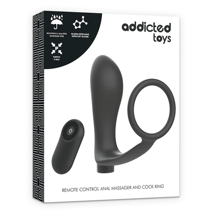 ADDICTED TOYS - PENIS RING WITH REMOTE CONTROL ANAL PLUG BLACK RECHARGEABLE - Kink&Play