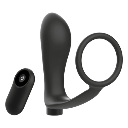 ADDICTED TOYS - PENIS RING WITH REMOTE CONTROL ANAL PLUG BLACK RECHARGEABLE - Kink&Play