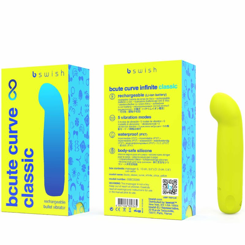 B SWISH - BCUTE CURVE INFINITE CLASSIC RECHARGEABLE SILICONE VIBRATOR YELLOW - Kink&Play