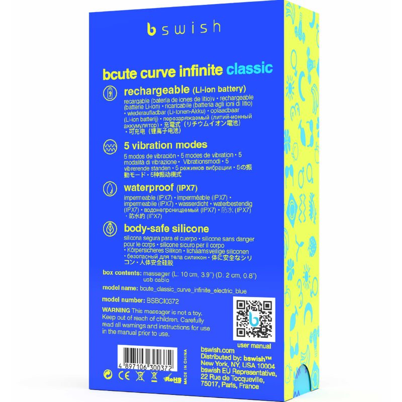 B SWISH - BCUTE CURVE INFINITE CLASSIC RECHARGEABLE VIBRATOR BLUE SILICONE - Kink&Play