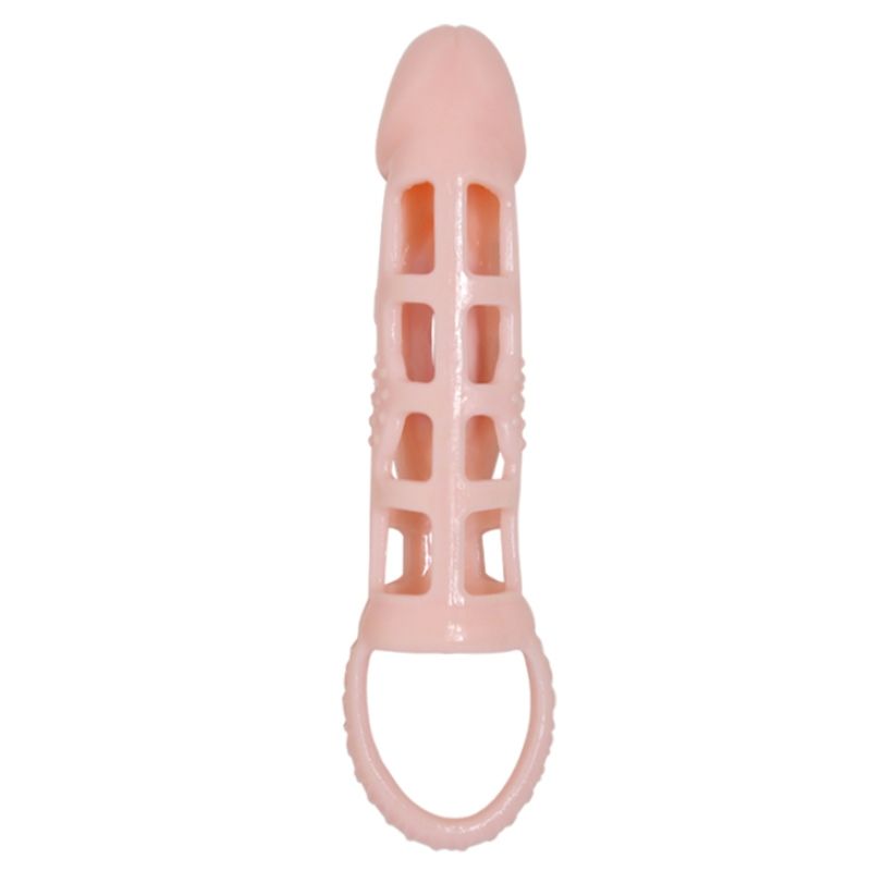 BAILE - PENIS EXTENDER COVER WITH VIBRATION AND NATURAL STRAP 13.5 CM - Kink&Play