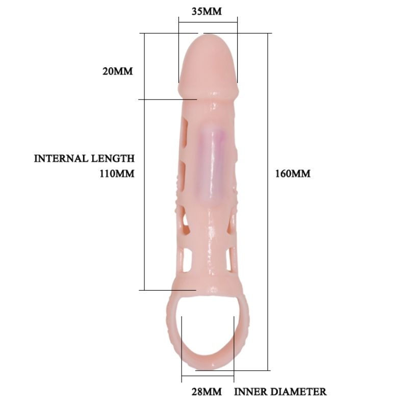 BAILE - PENIS EXTENDER COVER WITH VIBRATION AND NATURAL STRAP 13.5 CM - Kink&Play
