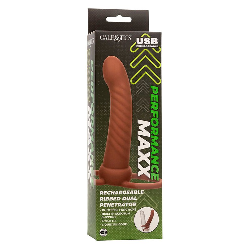 CALEXOTICS - MAXX RIBBED DUAL PENETRATOR 10 VIBRATIONS BROWN - Kink&Play