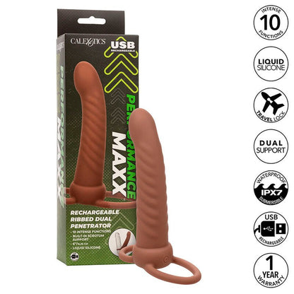 CALEXOTICS - MAXX RIBBED DUAL PENETRATOR 10 VIBRATIONS BROWN - Kink&Play