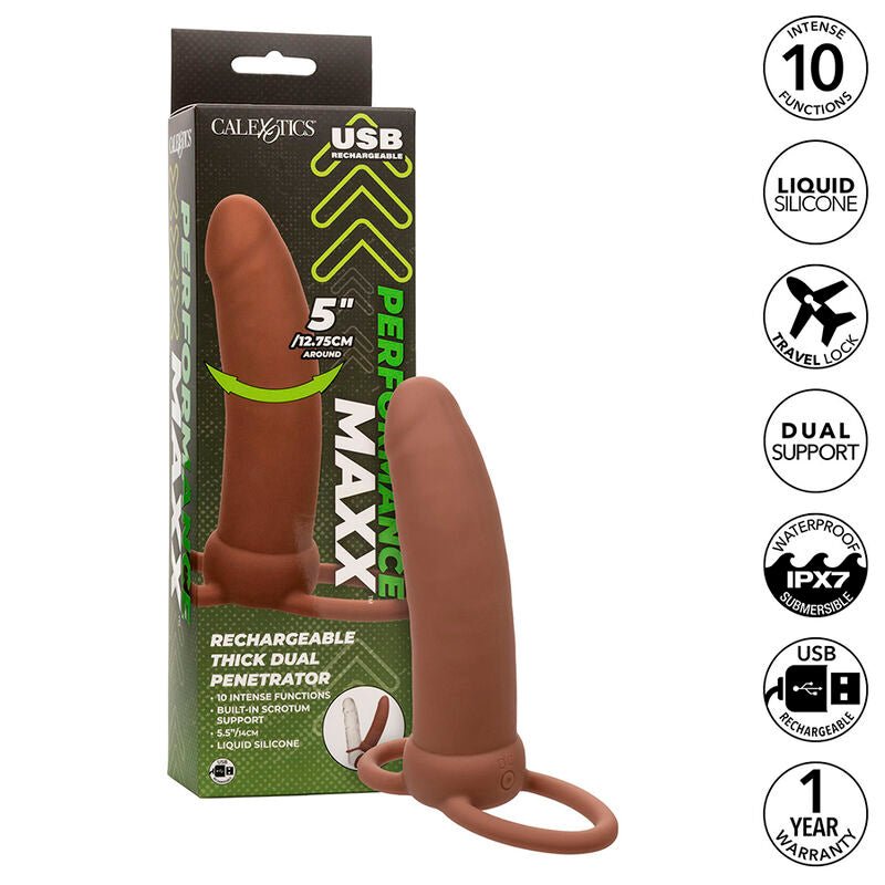 CALEXOTICS - MAXX THICK DUAL PENETRATOR 10 VIBRATIONS BROWN - Kink&Play