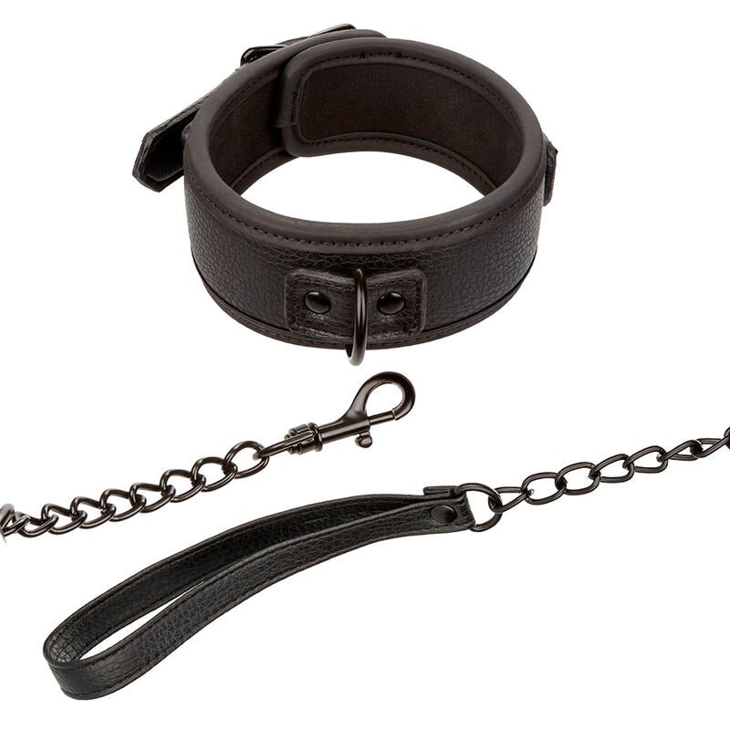 CALEXOTICS - NOCTURNAL COLLAR & LEASH LEATHER ADJUSTABLE BLACK - Kink&Play