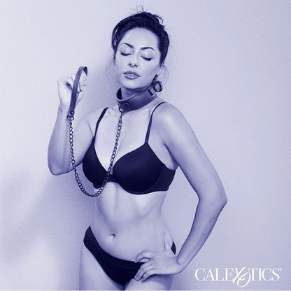CALEXOTICS - NOCTURNAL COLLAR & LEASH LEATHER ADJUSTABLE BLACK - Kink&Play