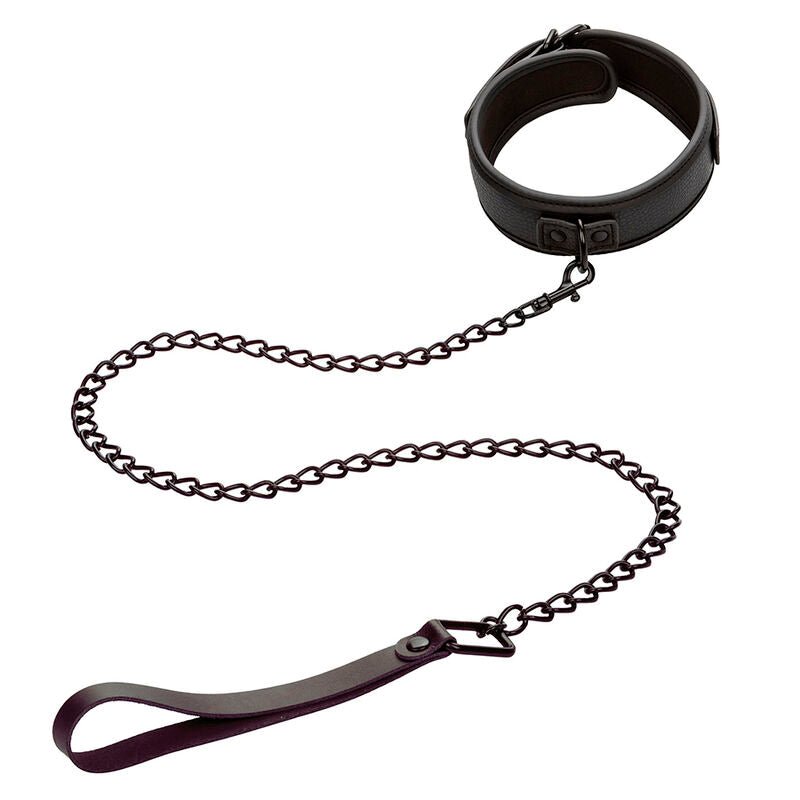 CALEXOTICS - NOCTURNAL COLLAR & LEASH LEATHER ADJUSTABLE BLACK - Kink&Play