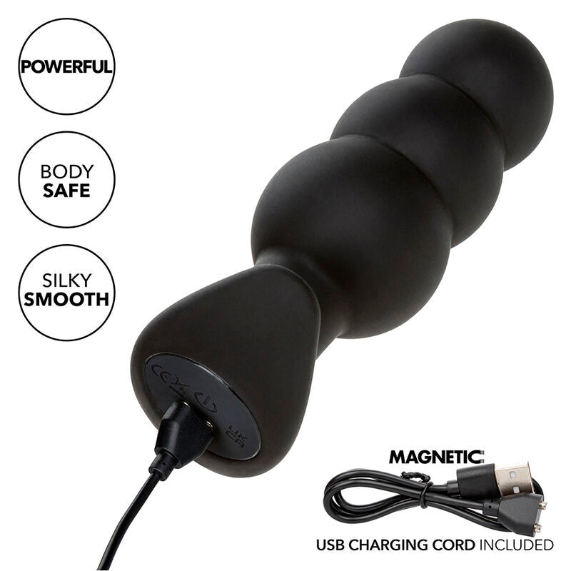 CALEXOTICS - ROCK BOTTOM BEADED ANAL PLUG 10 VIBRATIONS SILICONE BLACK - Kink&Play