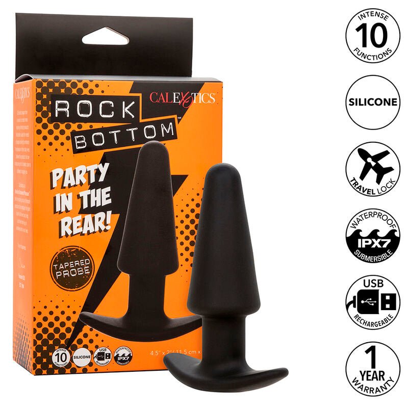 CALEXOTICS - ROCK BOTTOM TAPERED ANAL PLUG 10 VIBRACIONES SILICONE BLACK - Kink&Play