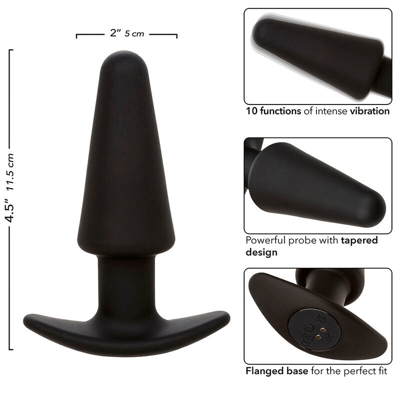 CALEXOTICS - ROCK BOTTOM TAPERED ANAL PLUG 10 VIBRACIONES SILICONE BLACK - Kink&Play