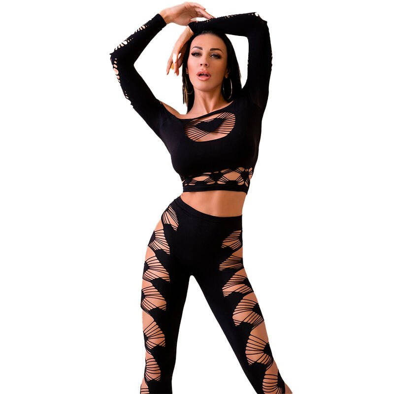 CHILIROSE - CR 4436 TOP & LEGGINS BLACK S/L - Kink&Play