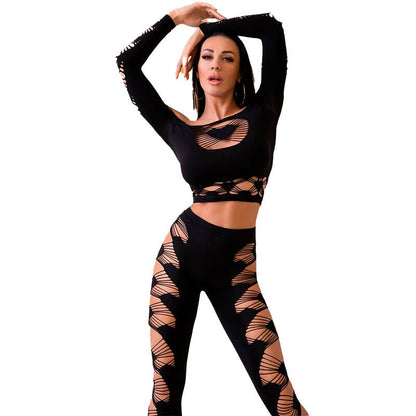 CHILIROSE - CR 4436 TOP & LEGGINS BLACK S/L - Kink&Play