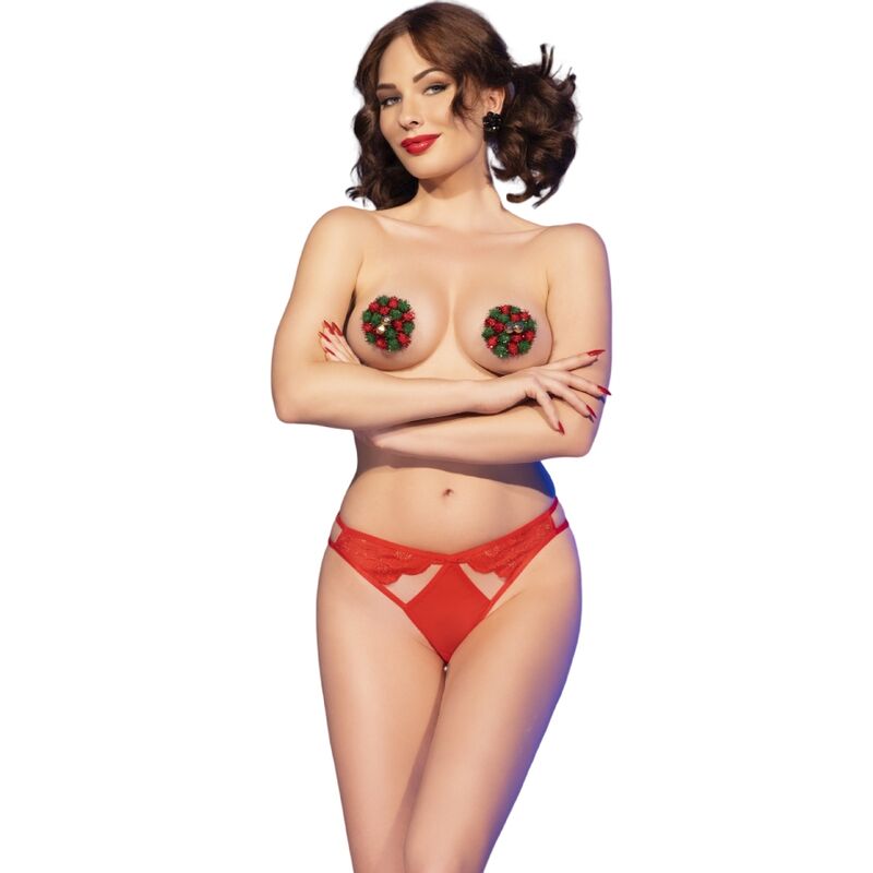 CHILIROSE - CR 4839 CHRISTMAS SET NIPPLE COVERS + PANTIES RED L/XL - Kink&Play