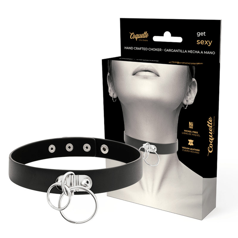 COQUETTE CHIC DESIRE - DOUBLE RING VEGAN LEATHER CHOKER - Kink&Play