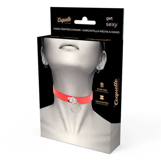 COQUETTE CHIC DESIRE - RED VEGAN LEATHER NECKLACE WOMAN FETISH ACCESSORY - Kink&Play