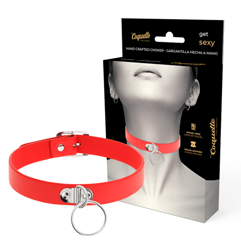 COQUETTE CHIC DESIRE - RED VEGAN LEATHER NECKLACE WOMAN FETISH ACCESSORY - Kink&Play