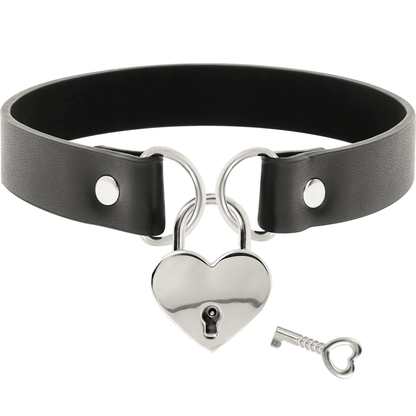 COQUETTE CHIC DESIRE - VEGAN LEATHER NECKLACE WITH HEART ACCESSORY WITH KEY - Kink&Play