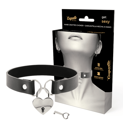 COQUETTE CHIC DESIRE - VEGAN LEATHER NECKLACE WITH HEART ACCESSORY WITH KEY - Kink&Play