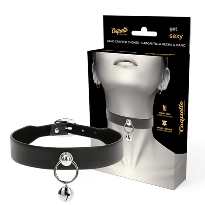 COQUETTE CHIC DESIRE - VEGAN LEATHER NECKLACE WOMAN ACCESSORY RATTLE/HOOP - Kink&Play
