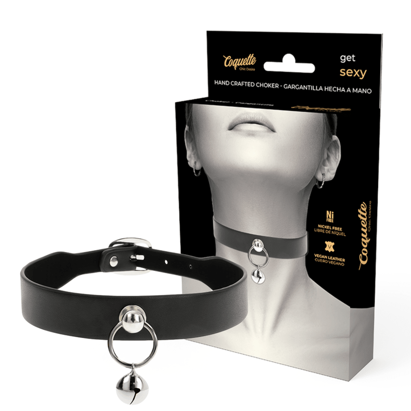 COQUETTE CHIC DESIRE - VEGAN LEATHER NECKLACE WOMAN ACCESSORY RATTLE/HOOP - Kink&Play