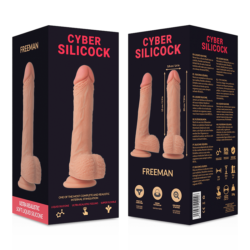 CYBER SILICOCK - STRAP - ON FREEMAN LIQUID SILICONE WITH 3 RINGS FREE 20 CM - O - 3.8 CM - Kink&Play