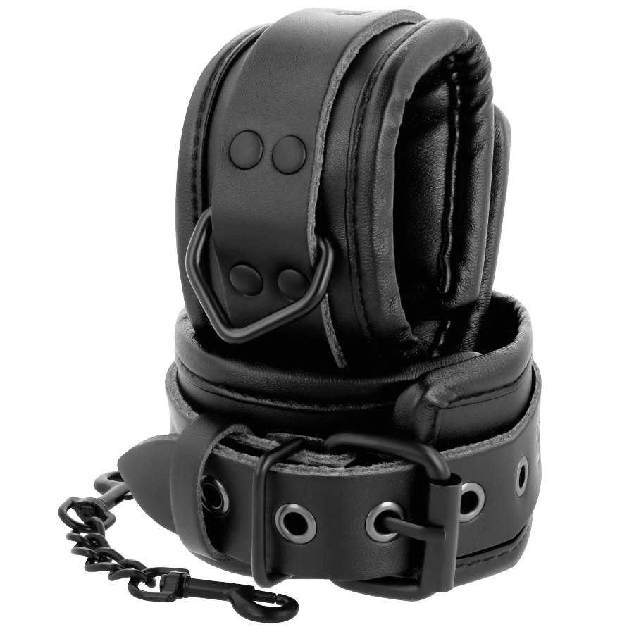 DARKNESS - ADJUSTABLE ANKLE HANDCUFFS BLACK LEATHER - Kink&Play